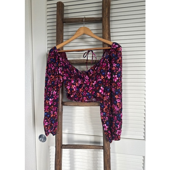 ASTR the label Floral Print Crop Top Long Sleeve Square Neck Blouse  SizeXS - Picture 3 of 7